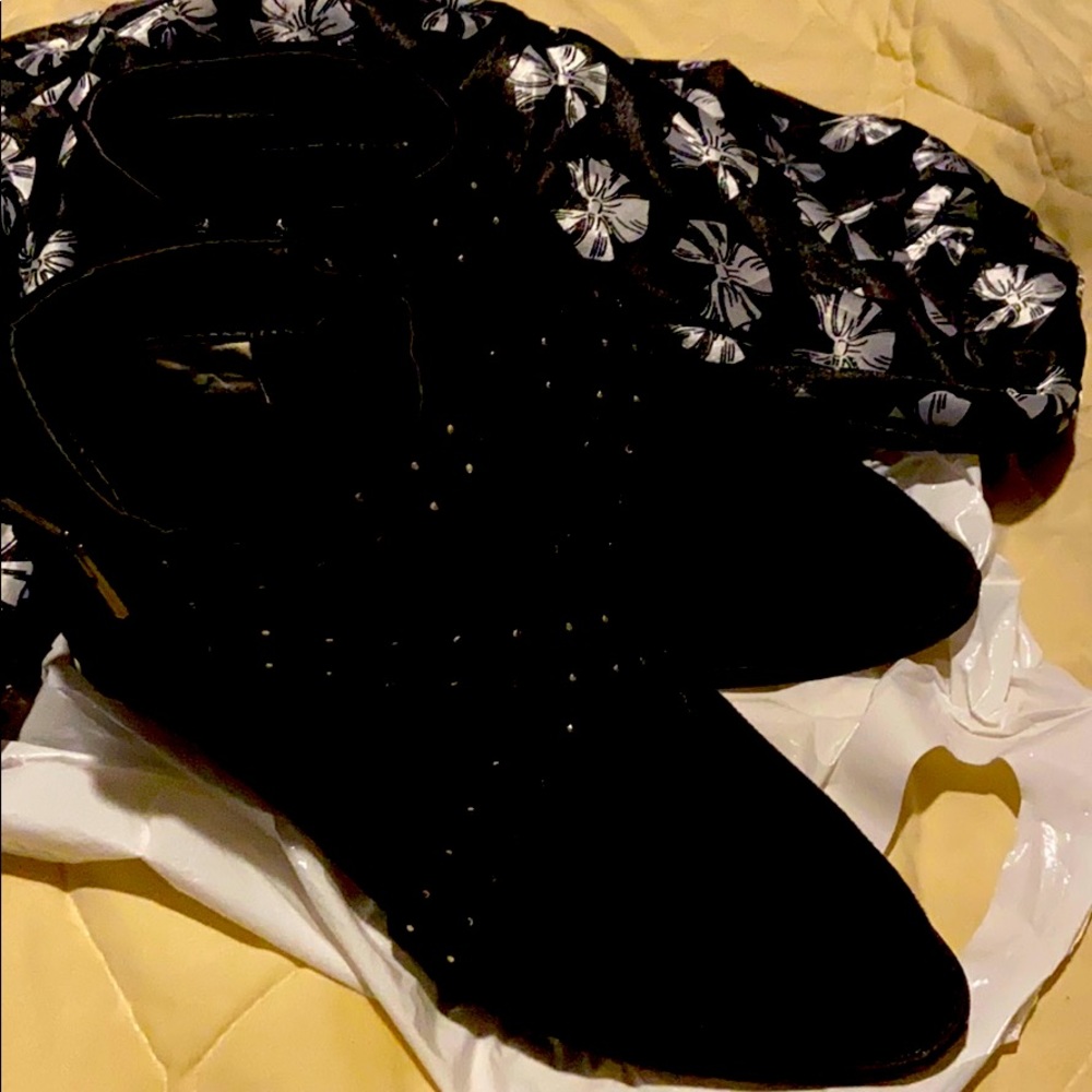 Black rhinestone ankle booties worn twice